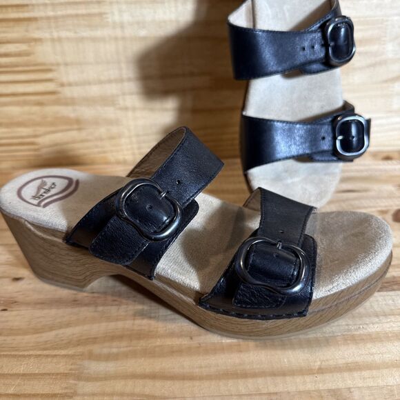 Dansko Sophie Women's Black Leather Block Heel Sandals Size 37 EUR / 6 US - Picture 2 of 8